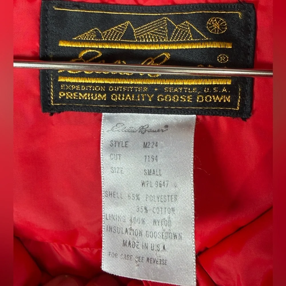 Vintage Eddie Bauer Made in USA 100% Goose Down Red Puffer Coat 90’s Y2K Outdoor